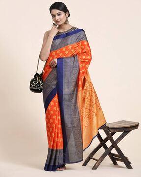 women floral print saree with contrast border