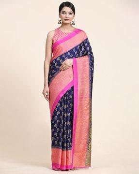 women floral print saree with contrast border