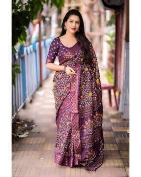 women floral print saree with contrast border