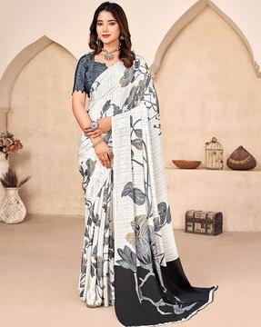women floral print saree with contrast border