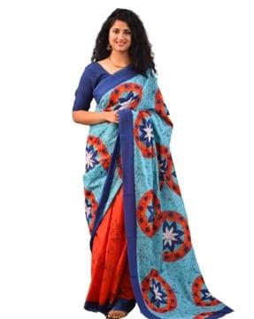 women floral print saree with contrast border