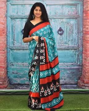 women floral print saree with contrast border