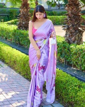 women floral print saree with contrast border