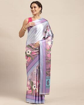 women floral print saree with contrast border