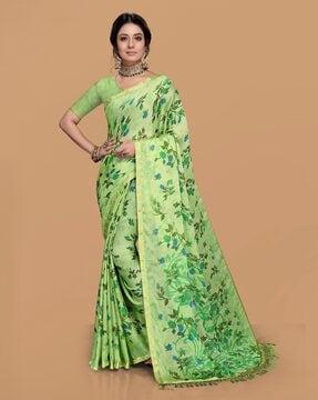 women floral print saree with contrast border