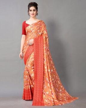 women floral print saree with contrast border