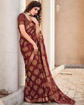 women floral print saree with contrast border