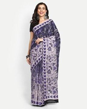 women floral print saree with contrast border