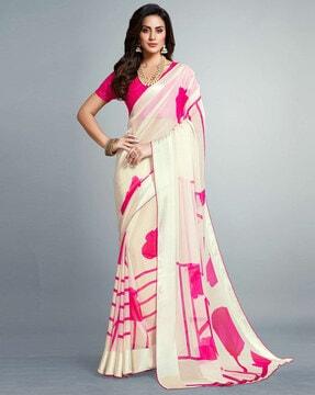 women floral print saree with contrast border