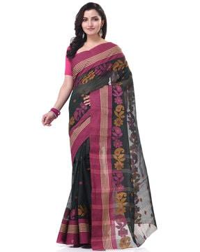 women floral print saree with contrast border