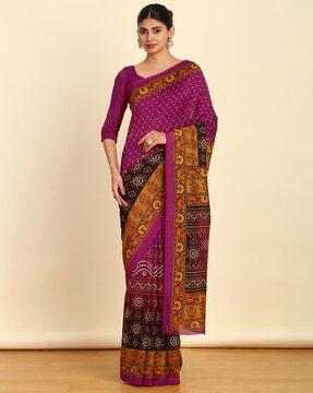 women floral print saree with contrast border