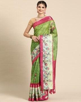 women floral print saree with contrast border