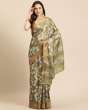 women floral print saree with contrast border