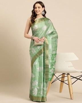 women floral print saree with contrast border