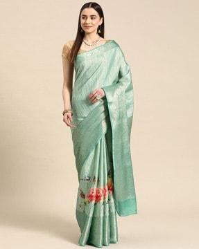 women floral print saree with contrast border