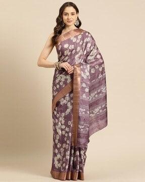 women floral print saree with contrast border