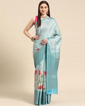 women floral print saree with contrast border