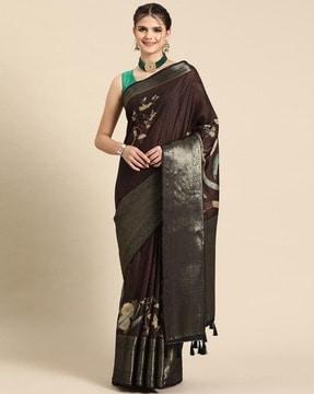 women floral print saree with contrast border