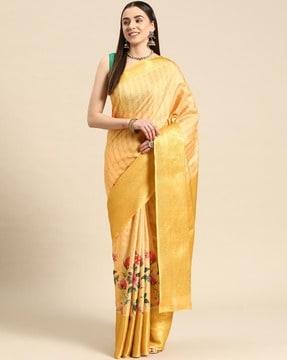 women floral print saree with contrast border