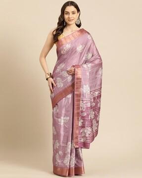 women floral print saree with contrast border