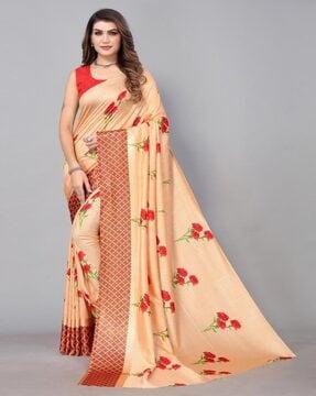 women floral print saree with contrast border