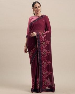 women floral print saree with contrast border