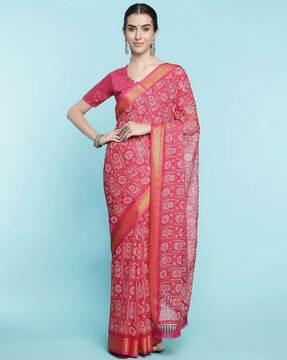 women floral print saree with contrast border