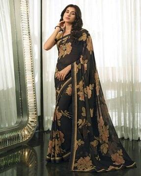 women floral print saree with contrast border