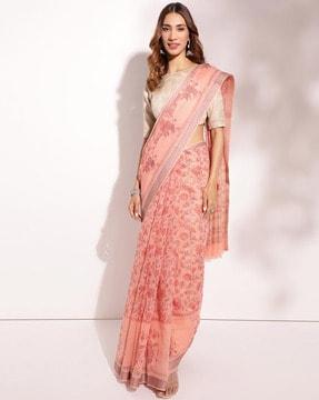 women floral print saree with contrast border