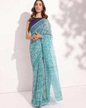 women floral print saree with contrast border