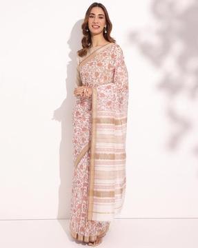 women floral print saree with contrast border