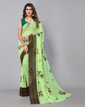 women floral print saree with contrast border