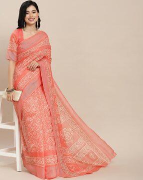 women floral print saree with contrast border