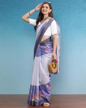 women floral print saree with contrast border