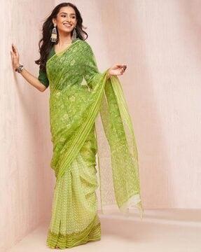 women floral print saree with contrast border