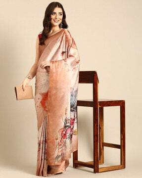 women floral print saree with contrast pallu