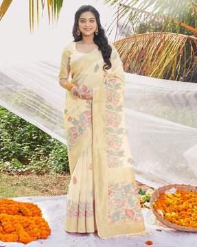 women floral print saree with contrast zari border