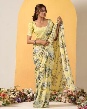 women floral print saree with cut-out border