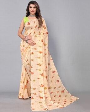 women floral print saree with folded hem