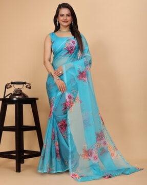 women floral print saree with folded hem