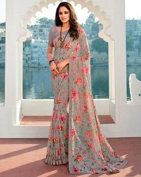 women floral print saree with lace border