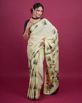 women floral print saree with lace border