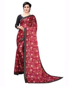 women floral print saree with lace border