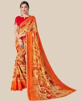 women floral print saree with patch border