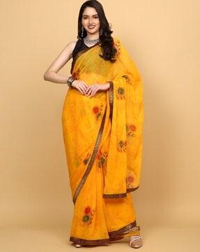 women floral print saree with patch border