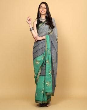 women floral print saree with patch border