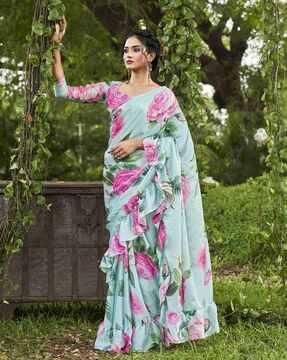 women floral print saree with ruffles