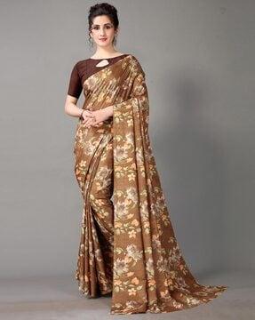 women floral print saree with stitched hem