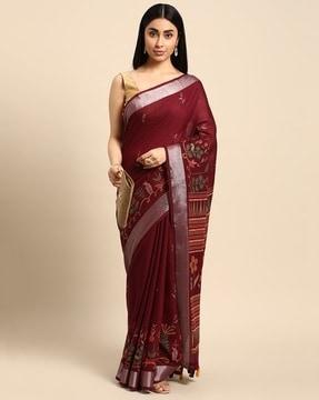 women floral print saree with tassel border