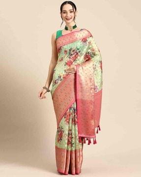 women floral print saree with tassels